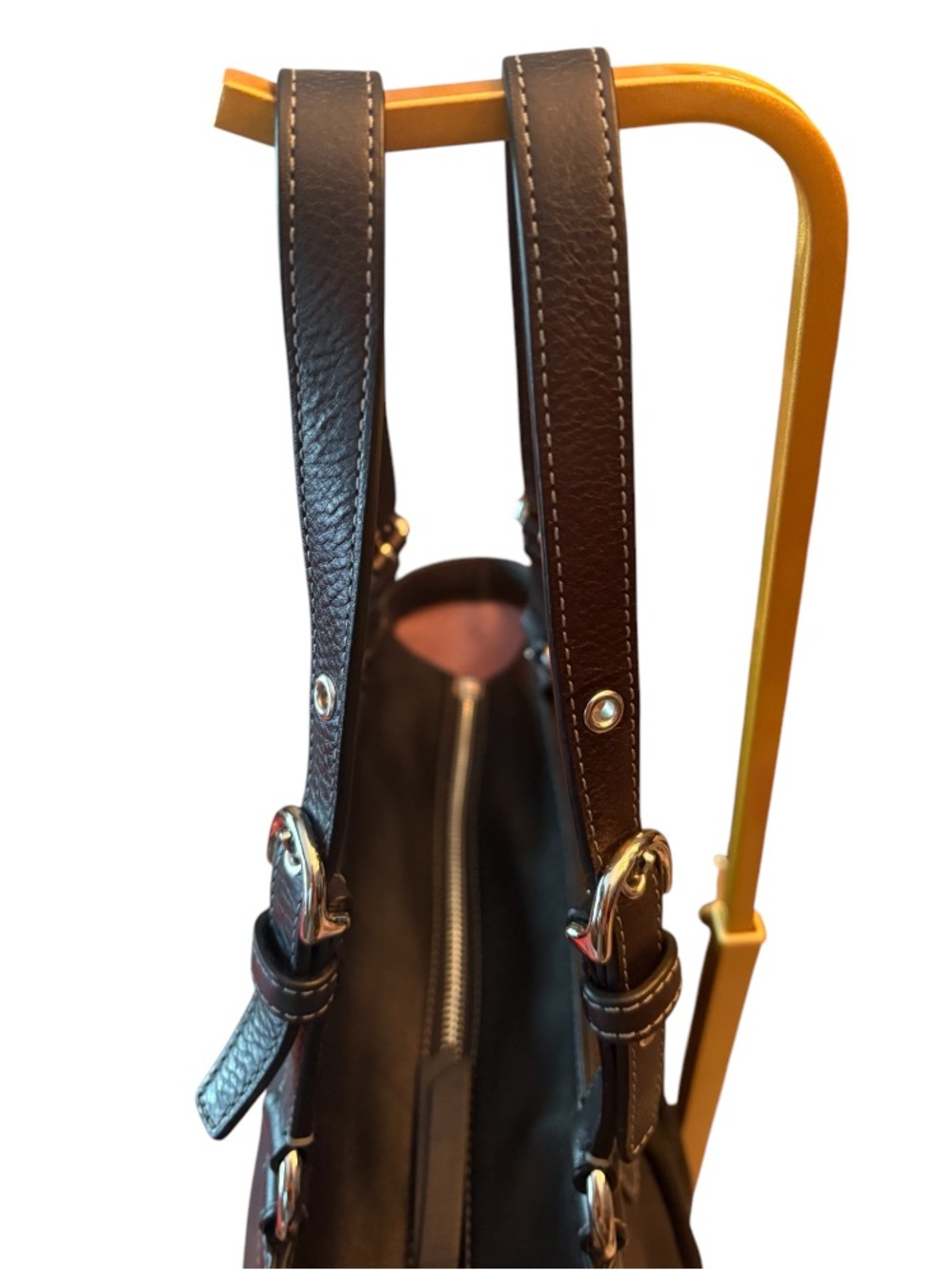 COACH F13759 Pleated Black Leather East West Gallery Handbag Tote Purse - Picture 5 of 13